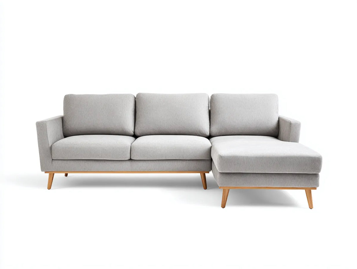 Divano angolare in tessuto 252×164×84 cm - grigio chiaro - con chaise longue