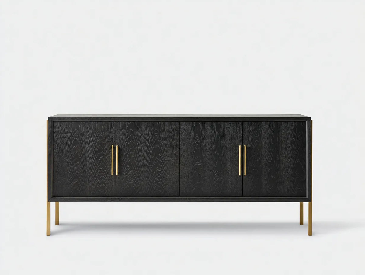 Credenza in legno 190×45×82 cm - nero e oro - contenitore elegante per Sala Da Pranzo