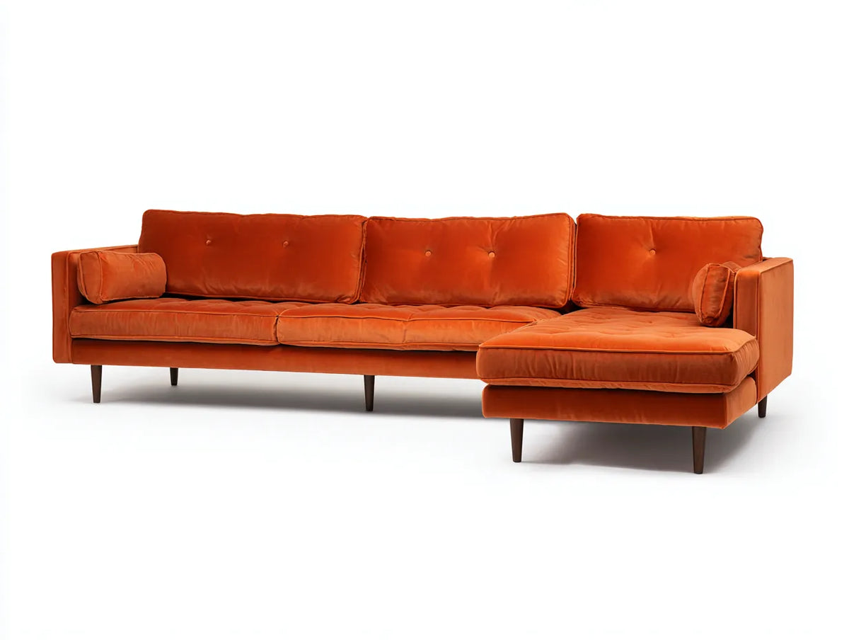 Divano con chaise longue in tessuto 305×168×79 cm - arancione - linea sottile contemporanea
