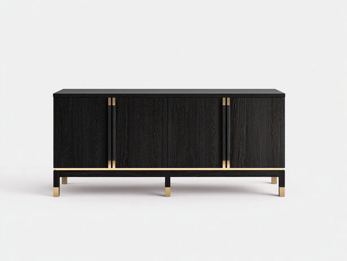 Credenza in legno 185×44×78 cm - nero e oro - design moderno con struttura rialzata