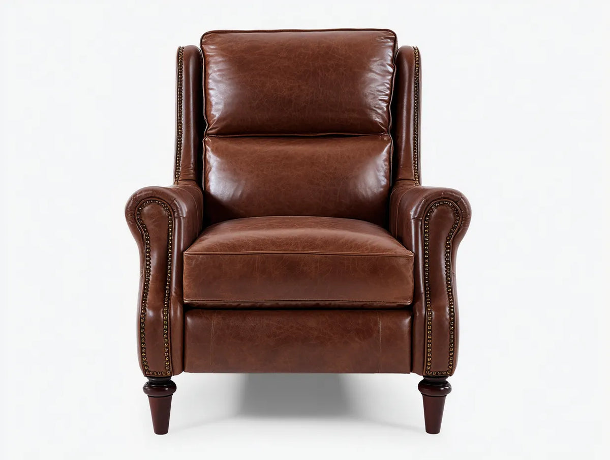 Poltrona Reclinabile effetto pelle 76×82×103 cm - marrone chiaro - stile contemporaneo con struttura in legno