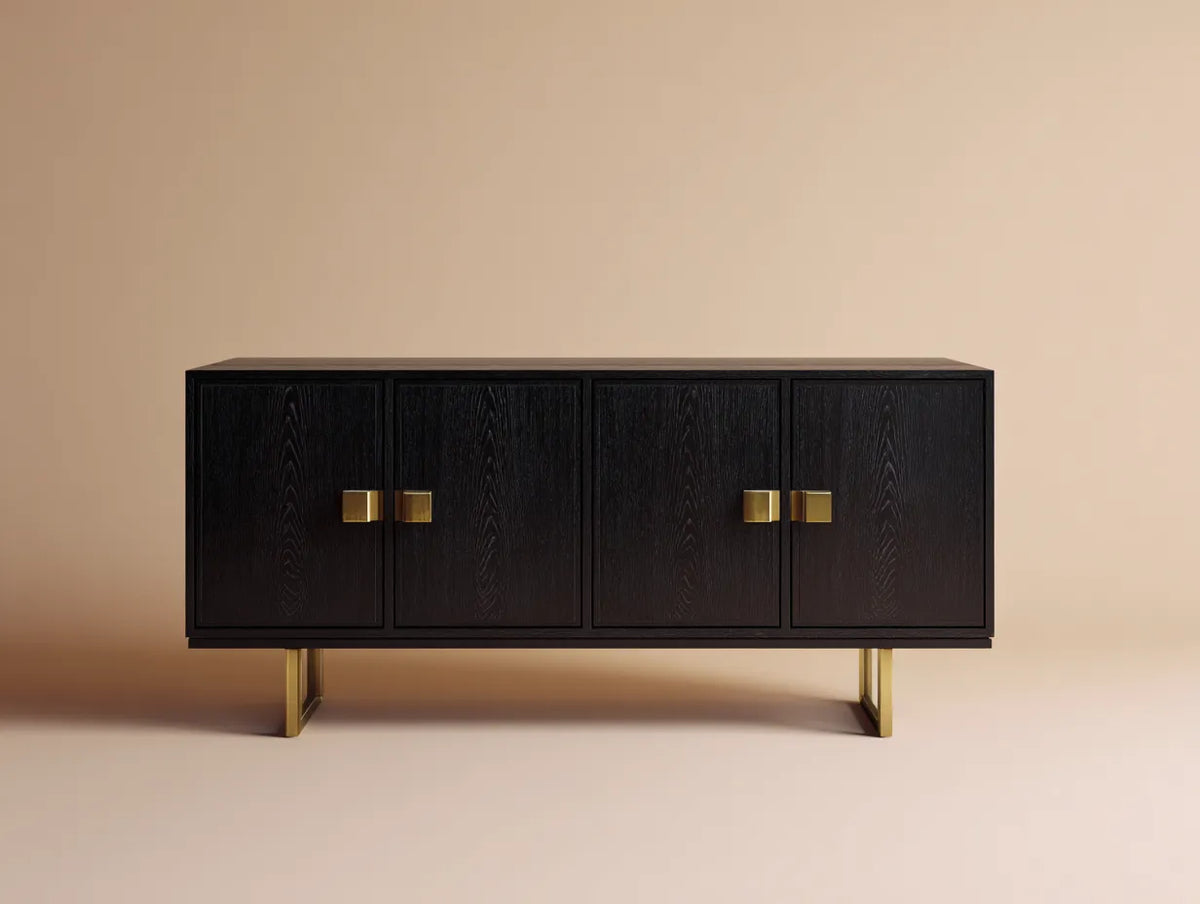 Credenza in legno 180×45×80 cm - nero e oro - stile contemporaneo per sala da pranzo