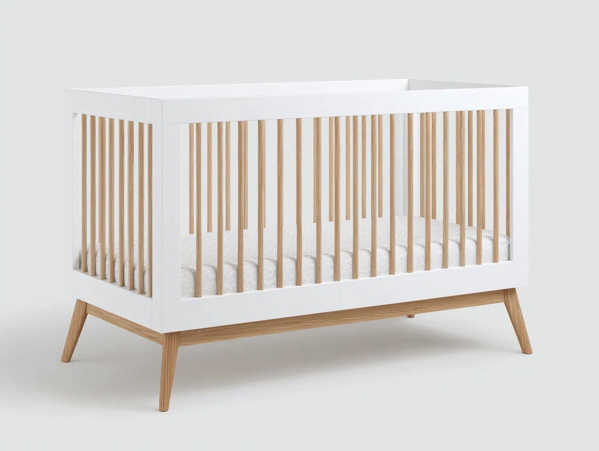 Culla Camera Da Letto in legno 120×65×88 cm - bianco/legno naturale - design moderno