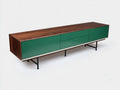 Credenza da sala da pranzo 200×45×76 cm - verde scuro e legno scuro - design moderno rialzato