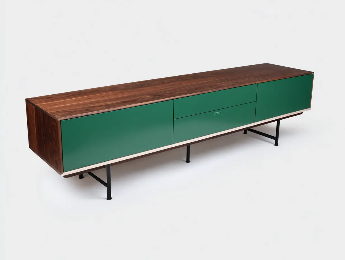 Credenza da sala da pranzo 200×45×76 cm - verde scuro e legno scuro - design moderno rialzato