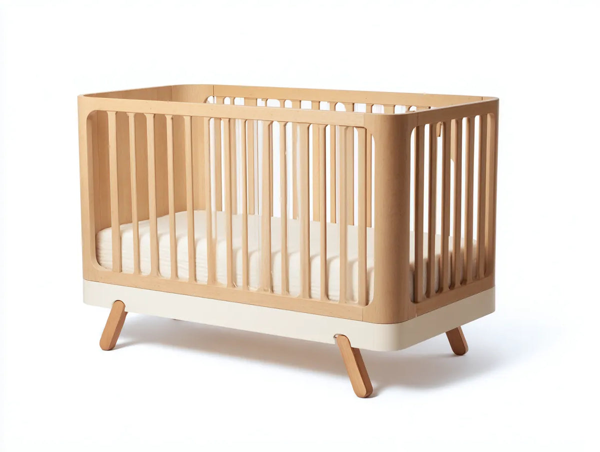 Culla in legno 128×72×86 cm - naturale e bianco - linee arrotondate per camera da letto