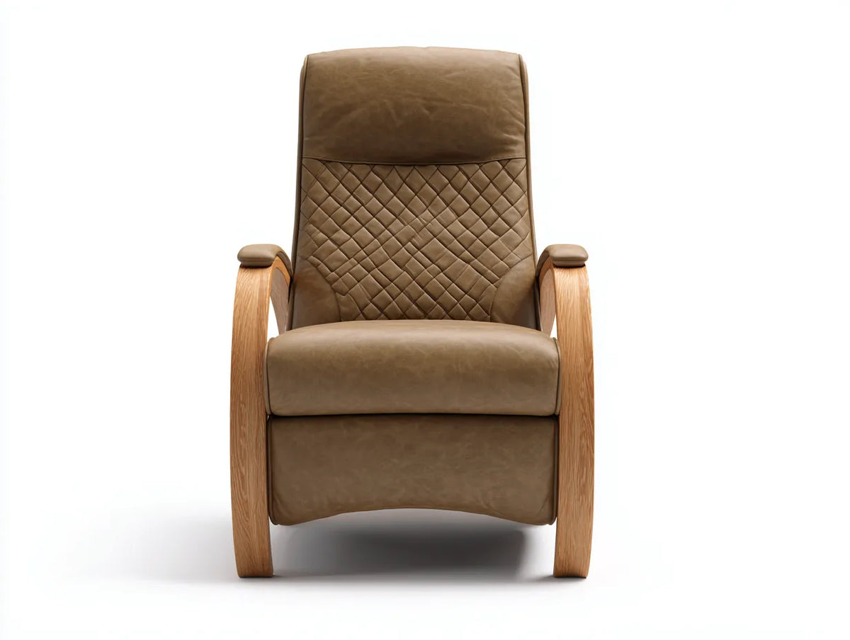 Poltrona reclinabile in pelle 70×80×96 cm - marrone chiaro - schienale geometrico e struttura in legno