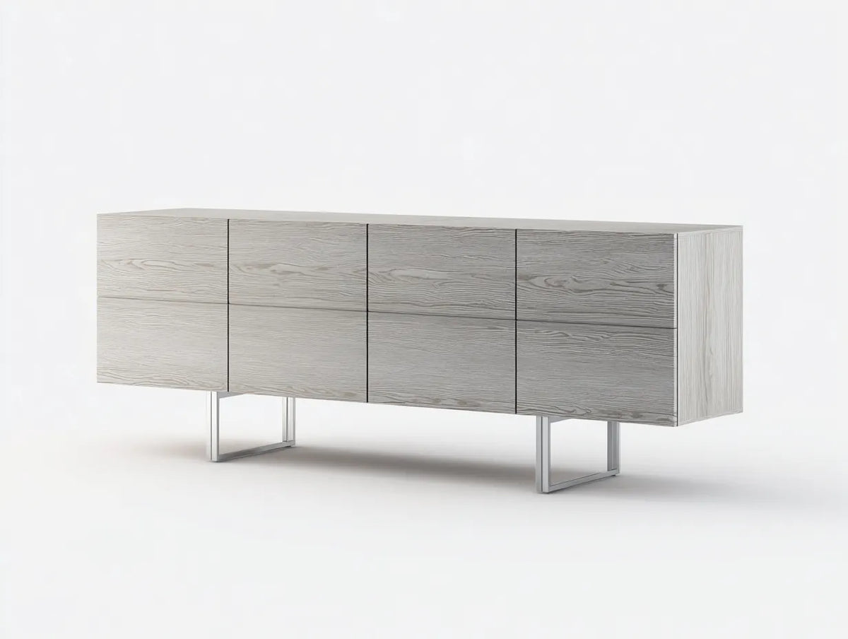 Credenza in legno 200×46×80 cm - grigio chiaro e argento - design moderno per sala da pranzo