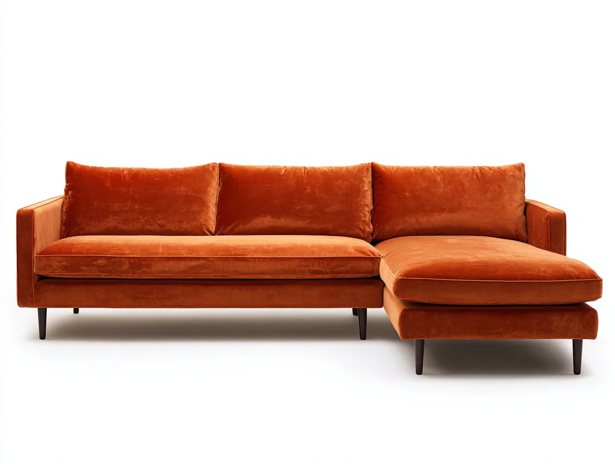 Divano angolare in tessuto 295×168×82 cm - arancione - design moderno con chaise longue