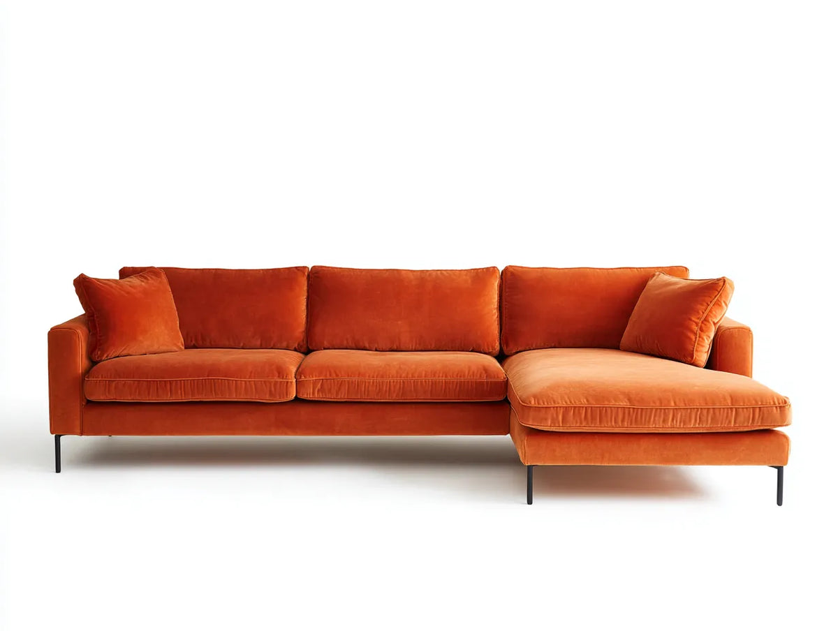 Divano angolare in tessuto 305×172×84 cm - arancione - stile contemporaneo con chaise longue