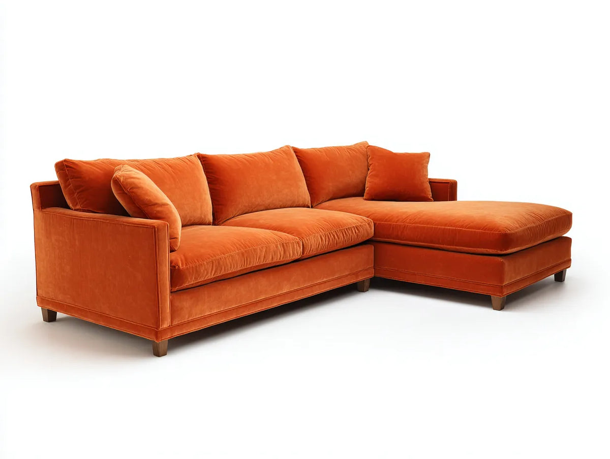 Divano angolare in tessuto 292×176×82 cm - arancione - chaise longue dal profilo elegante