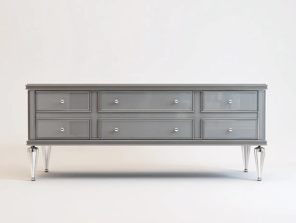 Credenza da sala da pranzo 185×46×84 cm - grigio chiaro e argento - stile elegante decorativo