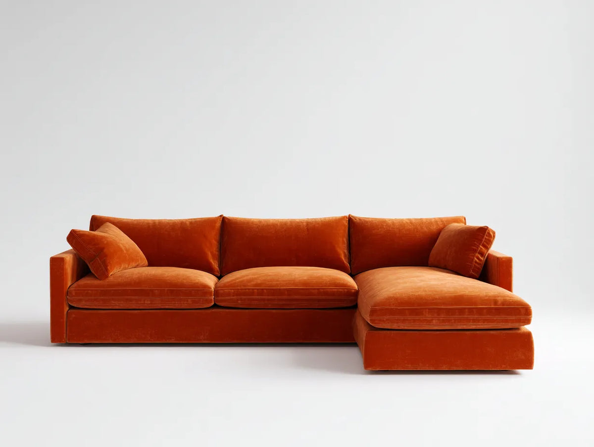 Divano angolare in tessuto 290×165×82 cm - arancione - stile contemporaneo con chaise longue