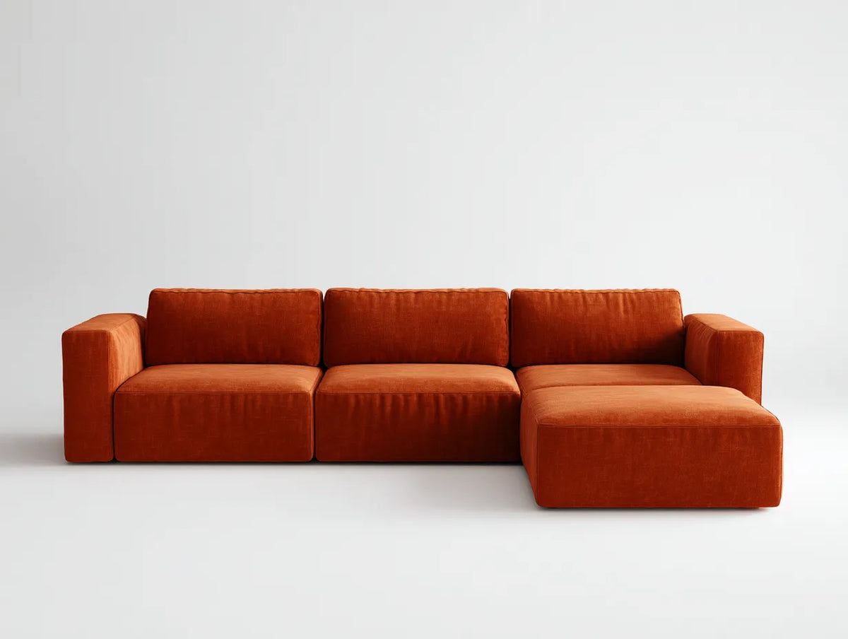 Divano angolare in tessuto 300×170×80 cm - arancione - design moderno con chaise longue
