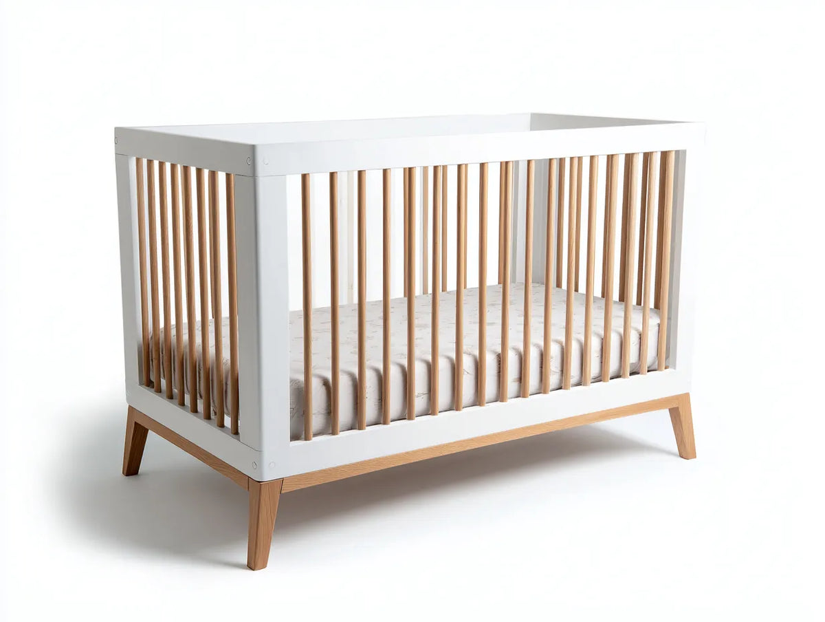 Culla in legno 128×70×91 cm - bianco e naturale - struttura aperta dallo stile moderno