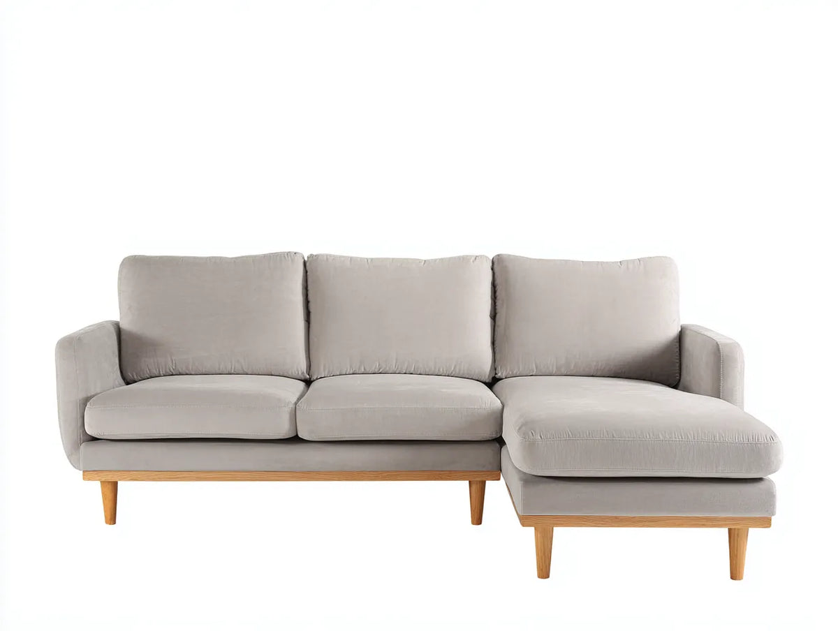 Divano con chaise longue in tessuto 248×160×86 cm - grigio chiaro - stile moderno