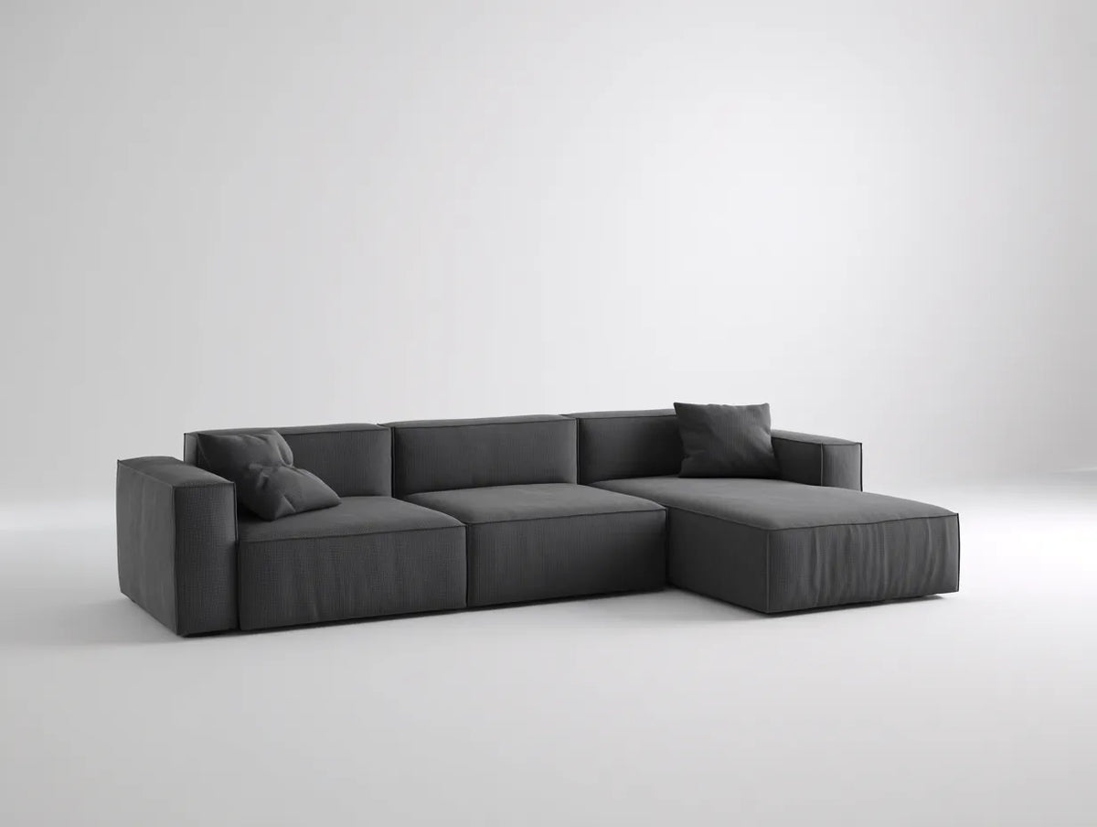 Divano modulare in tessuto 305×190×72 cm - grigio scuro - chaise ampia contemporanea